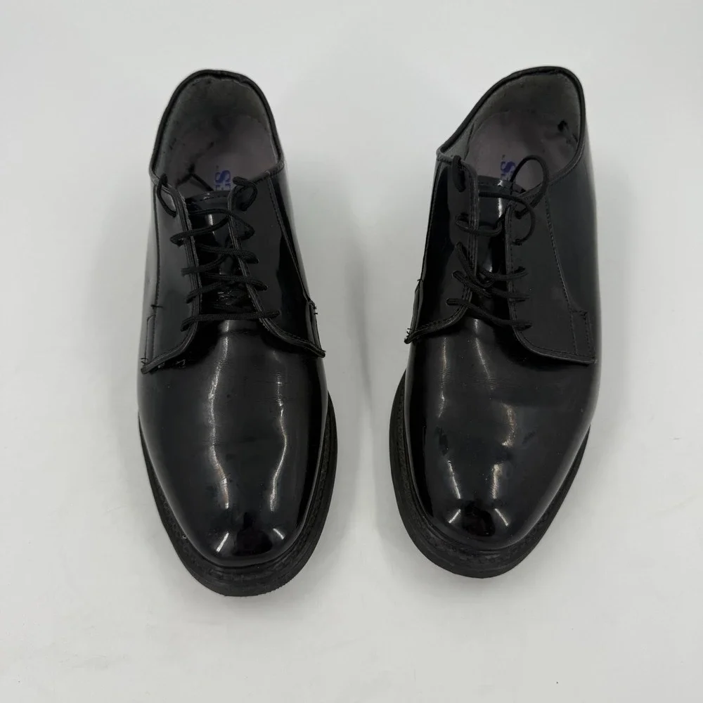 Bates Uniform 8W Oxford Dress Shoes Mens Black Patent Leather Almond Toe